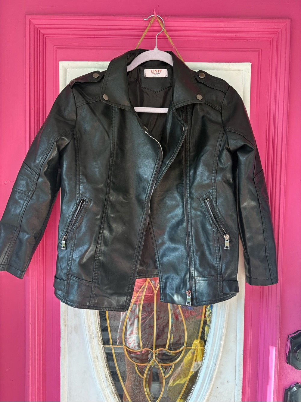 Girls' Black Faux Leather Moto Jacket